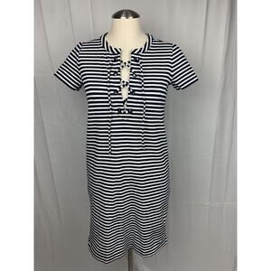 J. Crew Size XXS Stripe Lace Up Shift Knit Dress Blue White